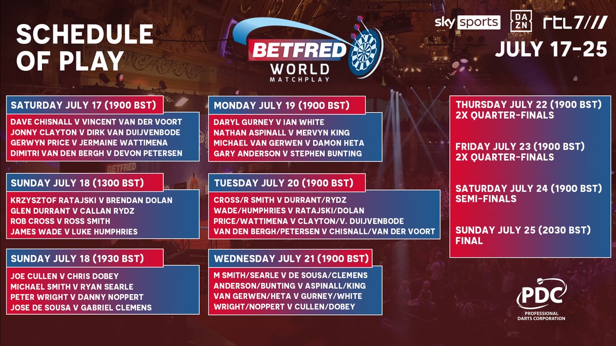 2021 Betfred World Matchplay Schedule Of Play