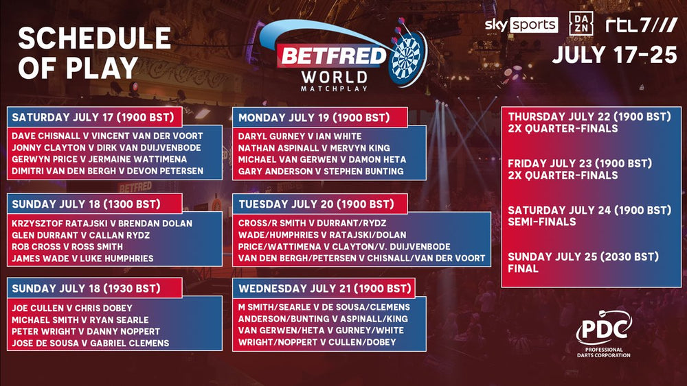 2021 Betfred World Matchplay Schedule of Play